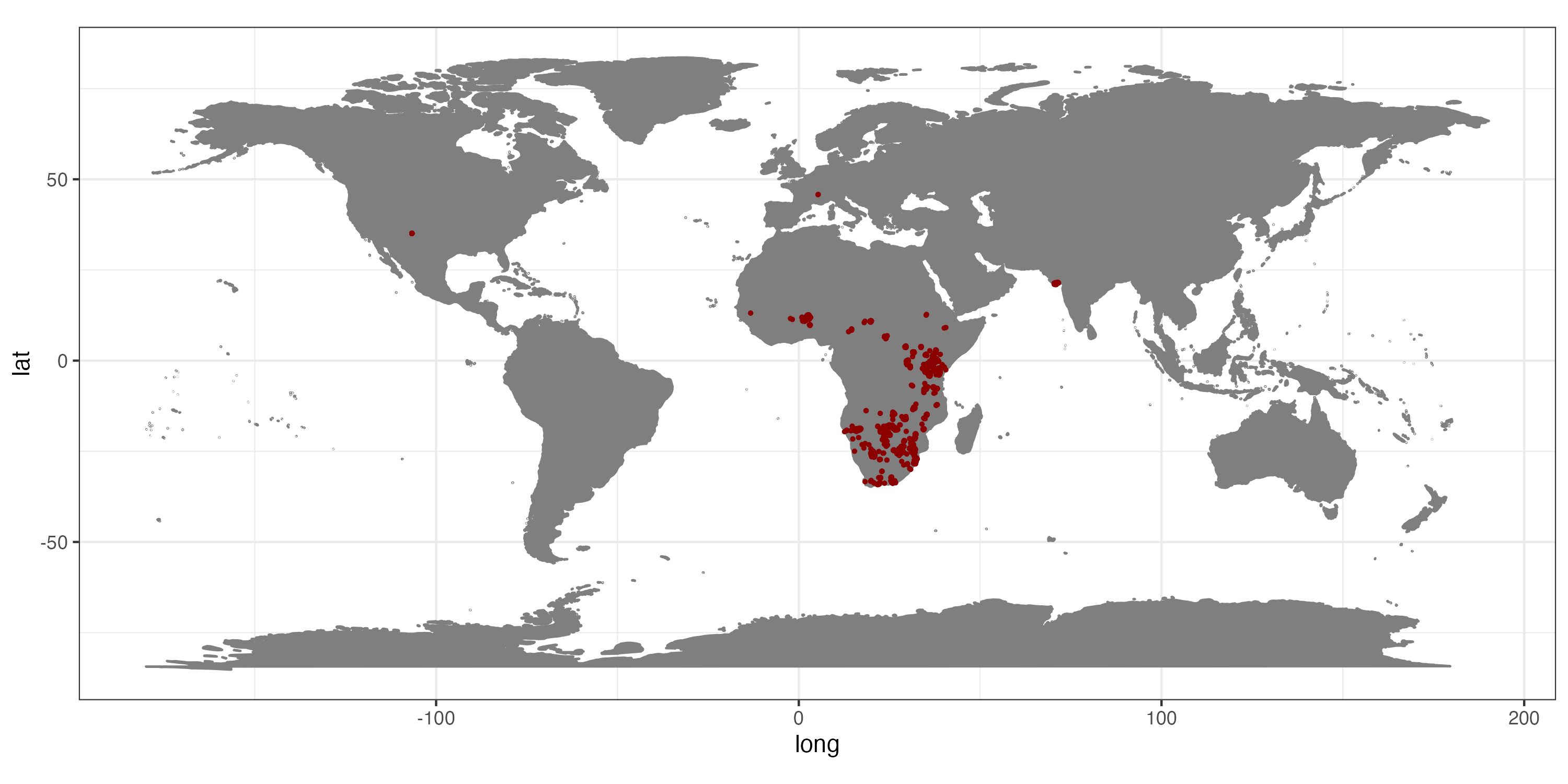 Occurrence records for Panthera leo obtained from GBIF.