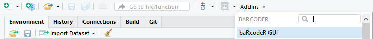 Screenshot of RStudio addins bar