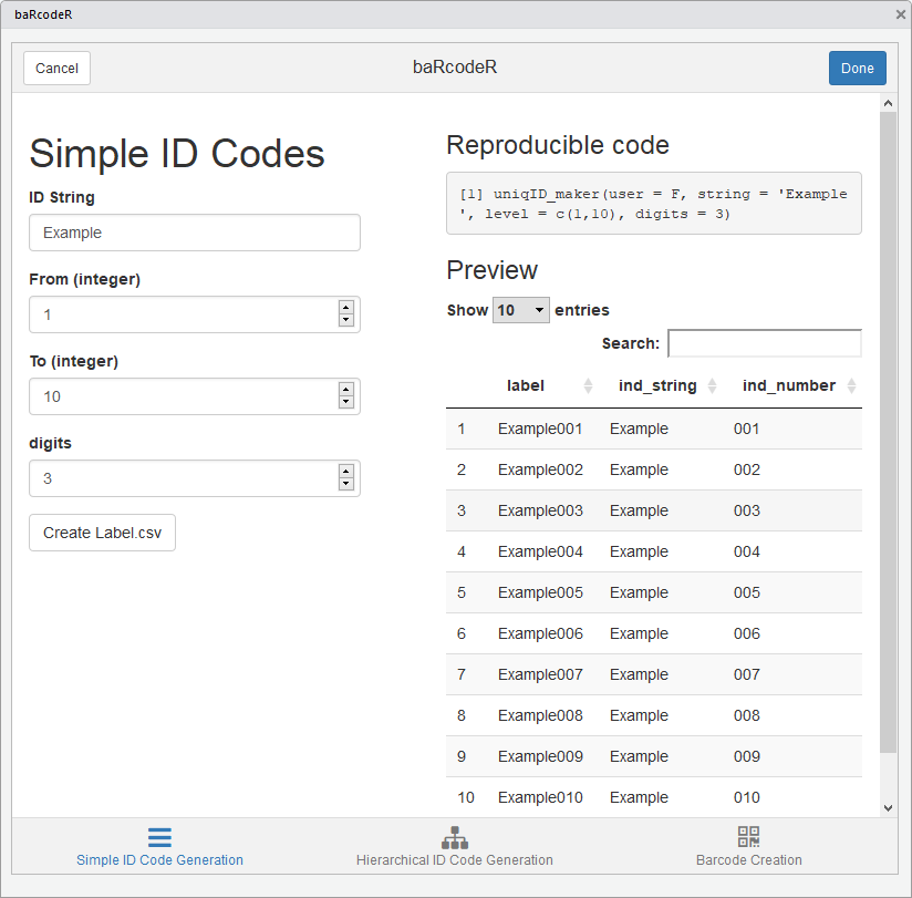 Active simple ID code tab