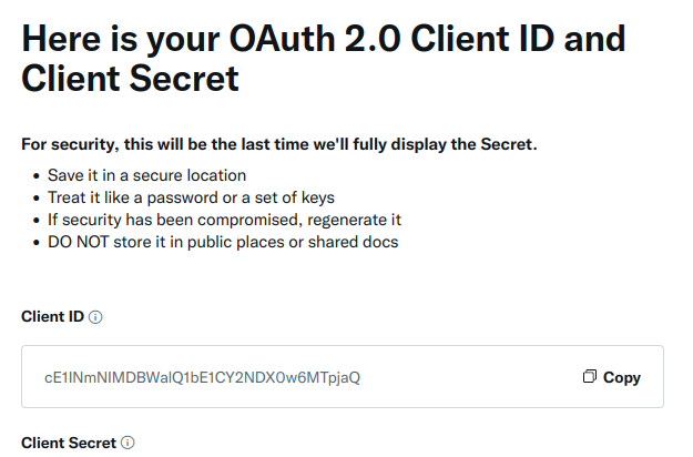 Screenshot showing what to look to get the OAuth credentials
